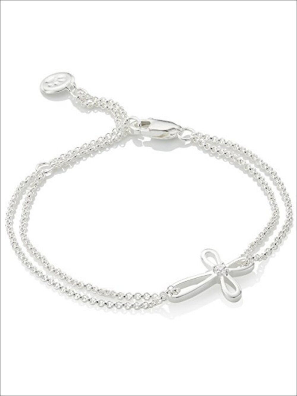 925 Sterling Silver Diamond Cross Bracelet Adjustable Girls Jewelry